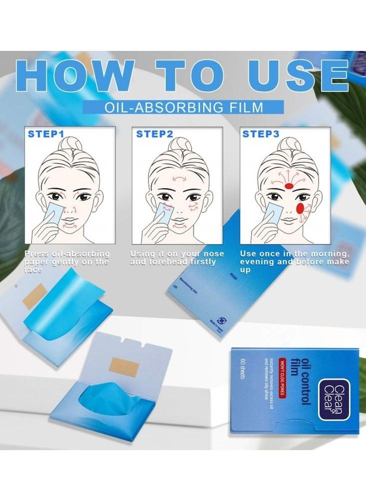 Clean & Clear - 2 Packs (120 sheets) Oil Control Film for Oil-absorbing of Face Makeup Friendly High-performance Handy Face Blotting Paper for Oily Skin - Image 1