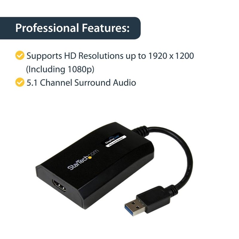 Startech.com StarTech.com USB 3.0 to HDMI Adapter - DisplayLink Certified - 1080p (1920x1200) - USB Type-A to HDMI Display Adapter Converter for Monitor - External Video & Graphics Card - Windows/Mac (USB32HDPRO)  - Image 4