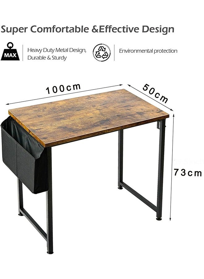 CityRiya-Long - Computer Desk 100cm Home Office Desk Modern Laptop PC Desk Study Table Student Writing Desks with Storage Bag Headphone Hook for Small Space Home Office - Image 1