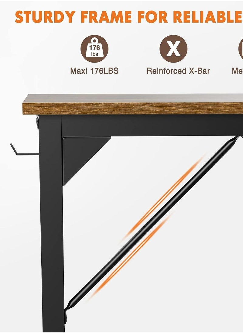CityRiya-Long - Computer Desk 100cm Home Office Desk Modern Laptop PC Desk Study Table Student Writing Desks with Storage Bag Headphone Hook for Small Space Home Office - Image 1