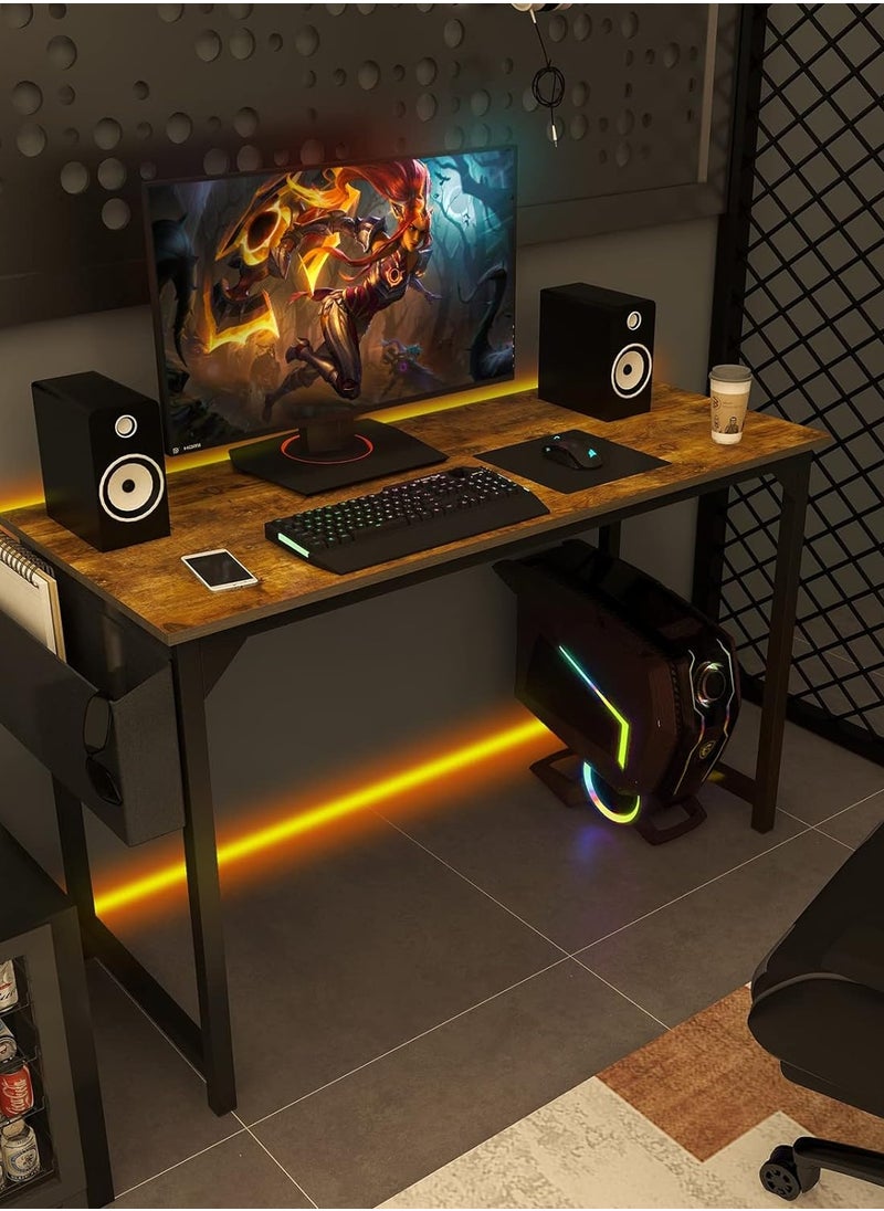 CityRiya-Long - Computer Desk 100cm Home Office Desk Modern Laptop PC Desk Study Table Student Writing Desks with Storage Bag Headphone Hook for Small Space Home Office - Image 1