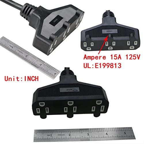 Retafe 3 Outlet Extension Power Cord 105℃ Temperature Resistant Waterproof Cable 14AWG 15A 3 Prong Heavy Duty Outdoor Extension Cord,10Feet(3.1Meters,Black) - Image 3