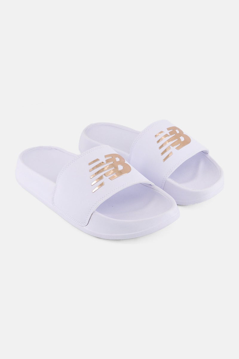 New Balance Women SWM200J3 Brand Logo Slip On Slides, White - Image 1