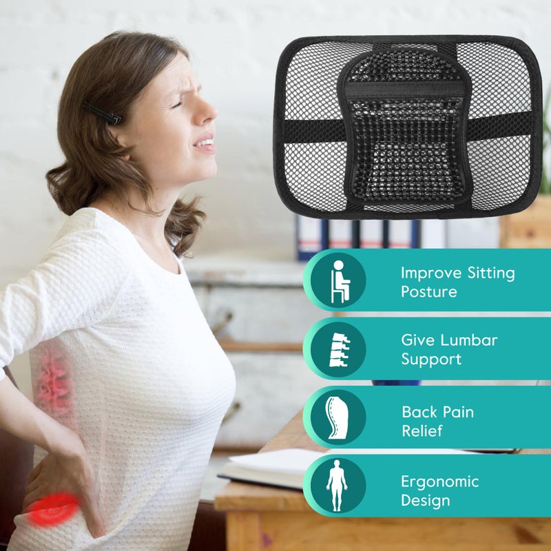 Samyoung Mesh Back Lumbar Support, Back Support Seat Cushion with Breathable Mesh for Office Chairs Car 12â€ x 16â€ - Image 3