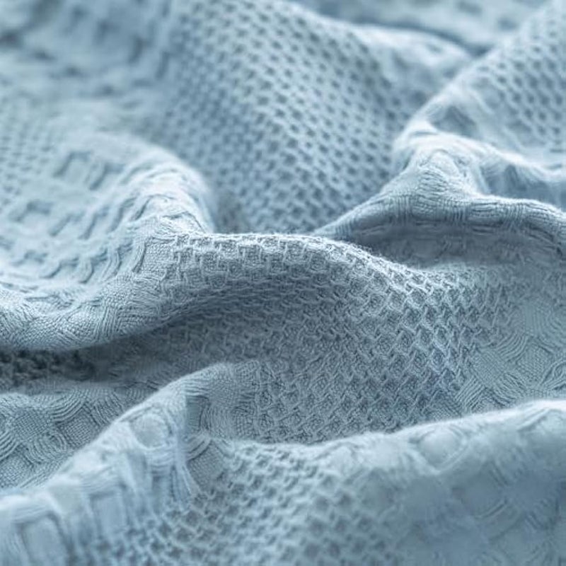 Loquat Hollow Out Cotton Blanket, Summer Thin Bed Throw, King Size, For Bed Sofa Naps, Blue 200x230cm - Image 3