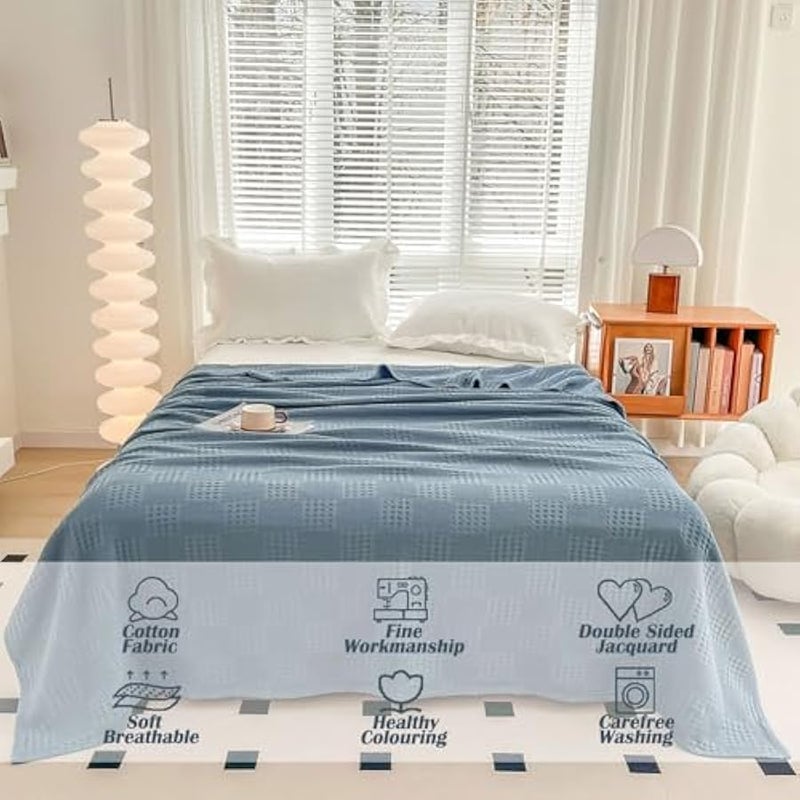 Loquat Hollow Out Cotton Blanket, Summer Thin Bed Throw, King Size, For Bed Sofa Naps, Blue 200x230cm - Image 2
