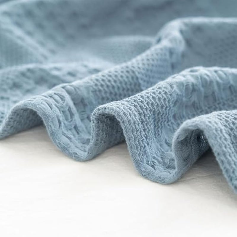 Loquat Hollow Out Cotton Blanket, Summer Thin Bed Throw, King Size, For Bed Sofa Naps, Blue 200x230cm - Image 4