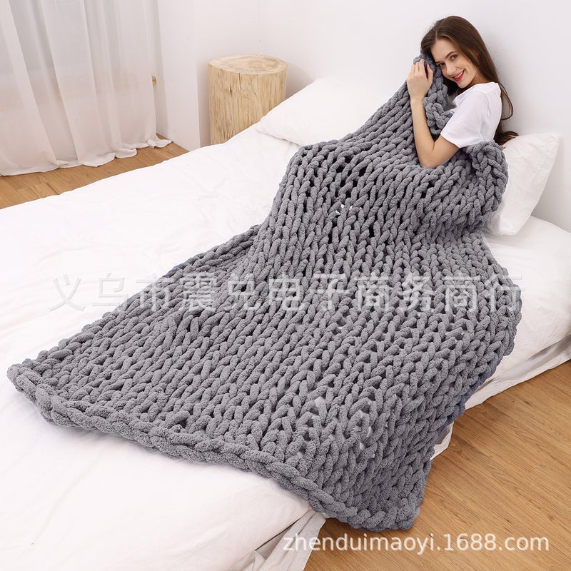 Chenille Chunky Knit Blanket Handmade Dark gray 