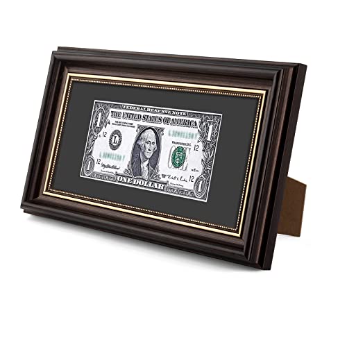 Space Art Deco,4x9 Dollar Bill Frame, Easel Stand for Tabletop or Wall Display with D-Ring Hangers, Real Glass (Dark Brown,1 Pack) - Image 1