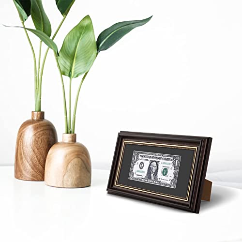 Space Art Deco,4x9 Dollar Bill Frame, Easel Stand for Tabletop or Wall Display with D-Ring Hangers, Real Glass (Dark Brown,1 Pack) - Image 5
