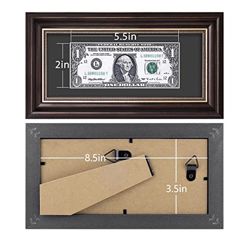 Space Art Deco,4x9 Dollar Bill Frame, Easel Stand for Tabletop or Wall Display with D-Ring Hangers, Real Glass (Dark Brown,1 Pack) - Image 3