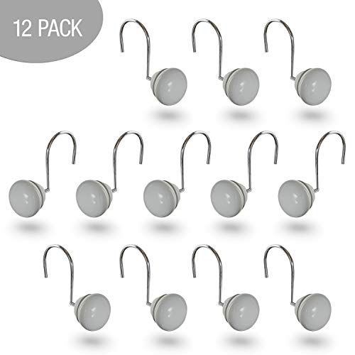 Creative Scents Grey Shower Curtain Hooks Decorative - Set of 12 Gray Shower Curtain Rings for Bathroom Shower Rod - Decorative Shower Hooks for Shower Curtain for Bathroom Decor - Image 2