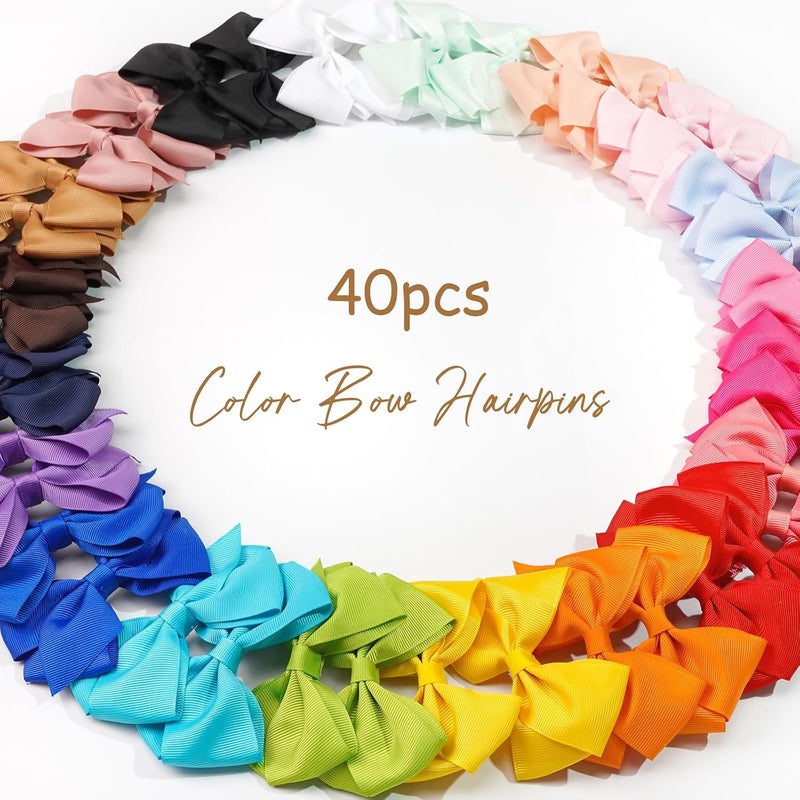 JOYOYO 4 inch Hair Bows for Girls in Pairs, 40 Colors Grosgrain Ribbon Bow with Alligator Hair Clips for Baby Girls Toddlers and schoolgirls. - Image 5
