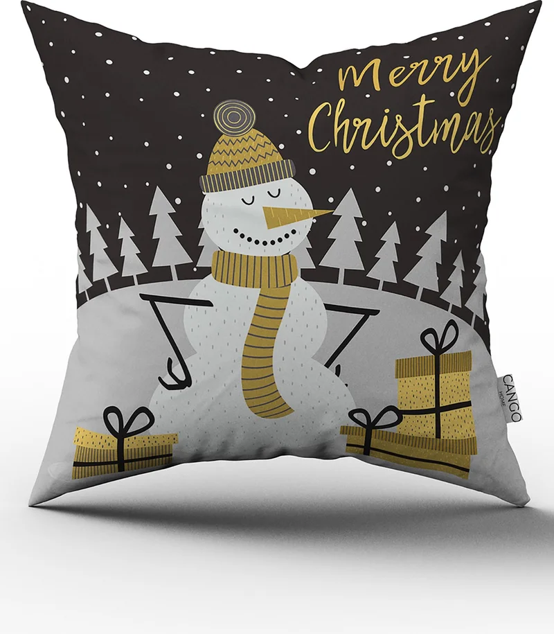 Cango Home Yellow Gray Christmas Themed Digital Printed Throw Pillow Cover CGH842