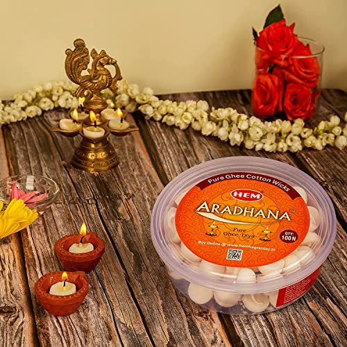 Hem Aradhna Pure Ghee Diya with Batti Pack of 100 Diyas | Pooja Room Items for Home | Wax Free | Ghee Wicks for Prayers, Rituals & Special Occasions | 30 mins Burning Time| Set of 2 - Image 2