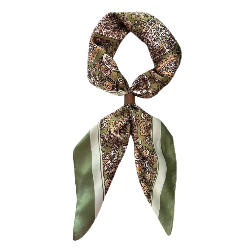 CYian Square Scarf for Men Silk Feel Neck Scarf Satin Bandana Neckerchief Lightweight Head Scarves Fashion Gifts for Men Formal Casual Business(Brown Green) - Image 1