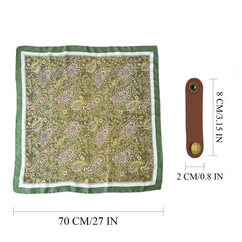 CYian Square Scarf for Men Silk Feel Neck Scarf Satin Bandana Neckerchief Lightweight Head Scarves Fashion Gifts for Men Formal Casual Business(Brown Green) - Image 2