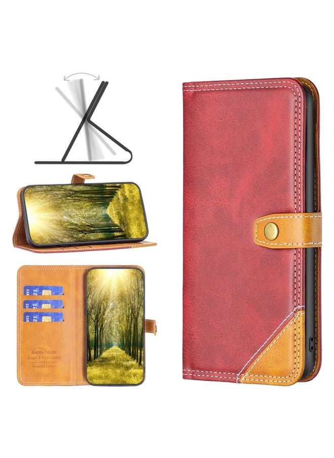 HuHa Case Cover For Xiaomi Redmi 9C / 10A Color Matching Double Sewing Thread Leather Phone Case Red 
