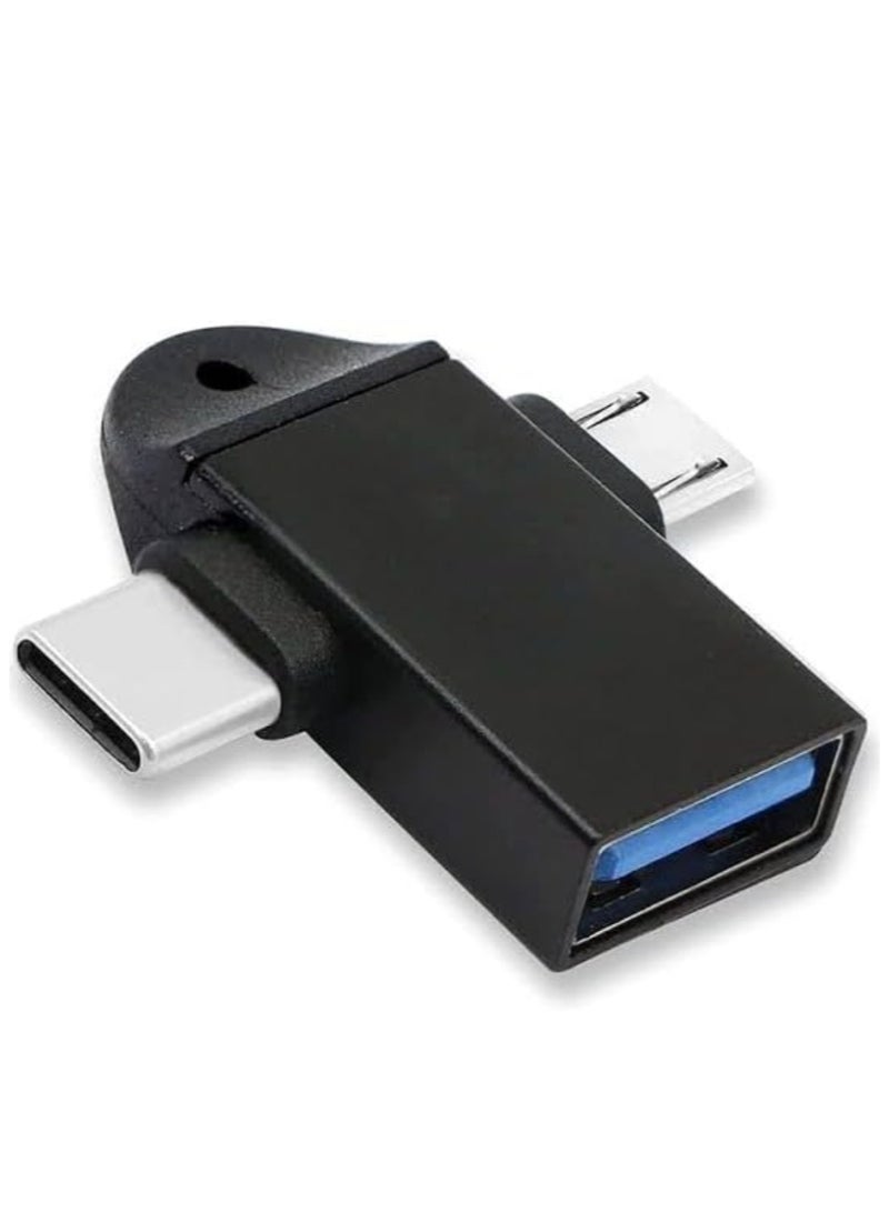 محول Otg ذكر 2 في 1 نوع سي ومايكرو . او تي جي ذكر الى USB A 3.0 انثى، نقل بيانات عالي السرعة للابتوب والموبايلات والتابلت والهواتف الذكية (متعدد الالوان)  - Image 1