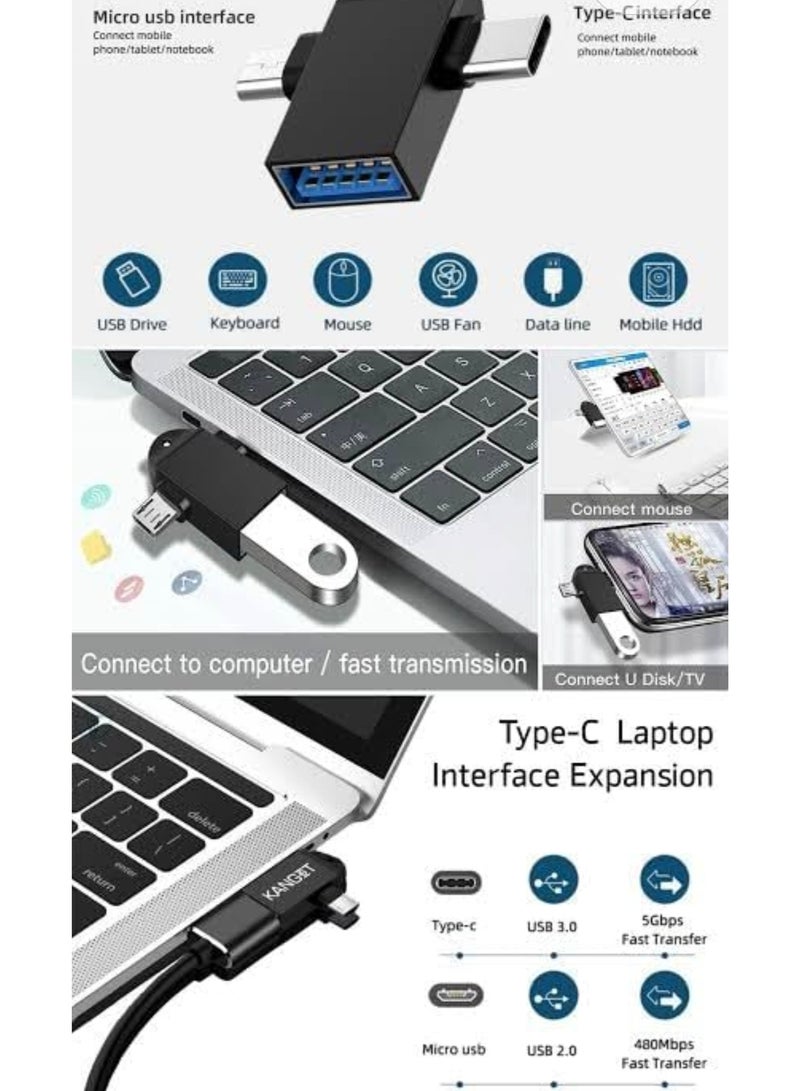 محول Otg ذكر 2 في 1 نوع سي ومايكرو . او تي جي ذكر الى USB A 3.0 انثى، نقل بيانات عالي السرعة للابتوب والموبايلات والتابلت والهواتف الذكية (متعدد الالوان)  - Image 4