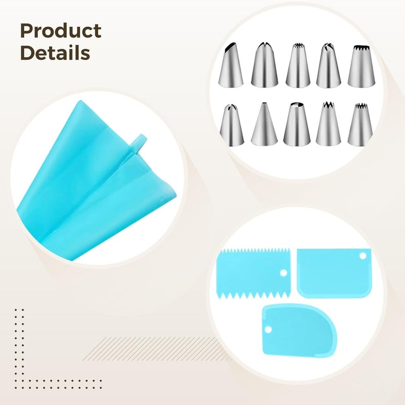 40-Piece Cake Piping Kit, 1 TPU Bag, 20 Disposable Bags, Multiple Metal Tips, 3 Scrapers, and Brush for Cake Design - Image 2