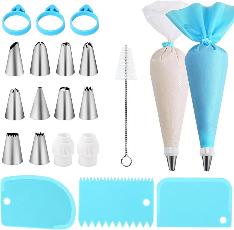 40-Piece Cake Piping Kit, 1 TPU Bag, 20 Disposable Bags, Multiple Metal Tips, 3 Scrapers, and Brush for Cake Design - Image 1