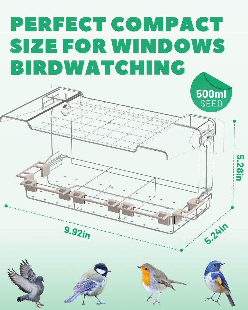 LMHOME Clear Window Bird Feeder Outdoors - Bird Feeder for Viewing with 5 Perching Stands, Self-Adhesive Hooks, Drain Holes and Removable Tray, as a Birdhouse, Garden Decor - Image 2