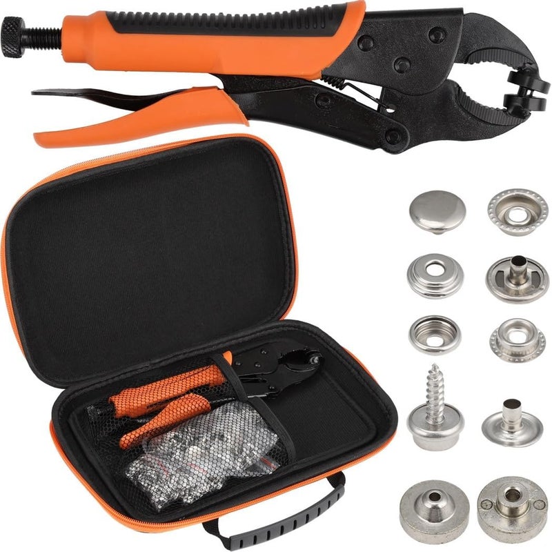 Heavy-Duty Snap Setter Kit With Adjustable Bolt, 140 Snaps, 3 Molds, Perforation Tool, And Storage Case For Canvas And Leather - Image 1