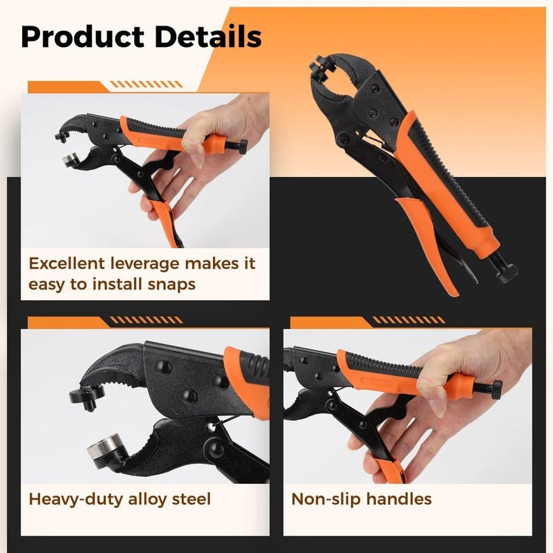 Heavy-Duty Snap Setter Kit With Adjustable Bolt, 140 Snaps, 3 Molds, Perforation Tool, And Storage Case For Canvas And Leather - Image 5