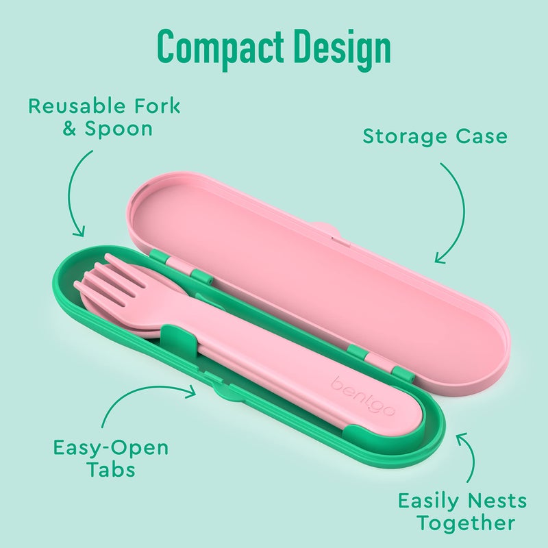 Bentgo Kids Utensil Set - Reusable Plastic Fork, Spoon & Storage Case - BPA-Free Materials, Easy-Grip Handles, Dishwasher Safe - Ideal for School Lunch, Travel, & Outdoors (Tropical) - Image 4