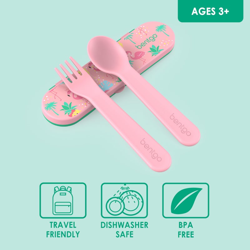 Bentgo Kids Utensil Set - Reusable Plastic Fork, Spoon & Storage Case - BPA-Free Materials, Easy-Grip Handles, Dishwasher Safe - Ideal for School Lunch, Travel, & Outdoors (Tropical) - Image 3