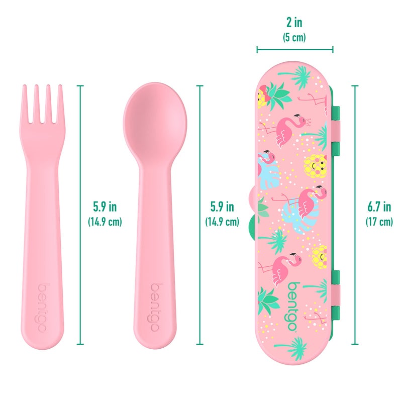 Bentgo Kids Utensil Set - Reusable Plastic Fork, Spoon & Storage Case - BPA-Free Materials, Easy-Grip Handles, Dishwasher Safe - Ideal for School Lunch, Travel, & Outdoors (Tropical) - Image 5