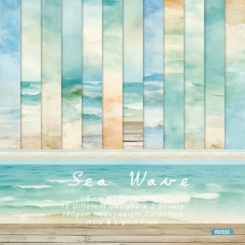 DESEACO Scrapbook Paper Pad 6x6 Craft Paper Single-Sided Watercolor Seaside Background Beach Ocean Theme, Wedding, Birthday Party Decoration Sheets 24 - Image 1