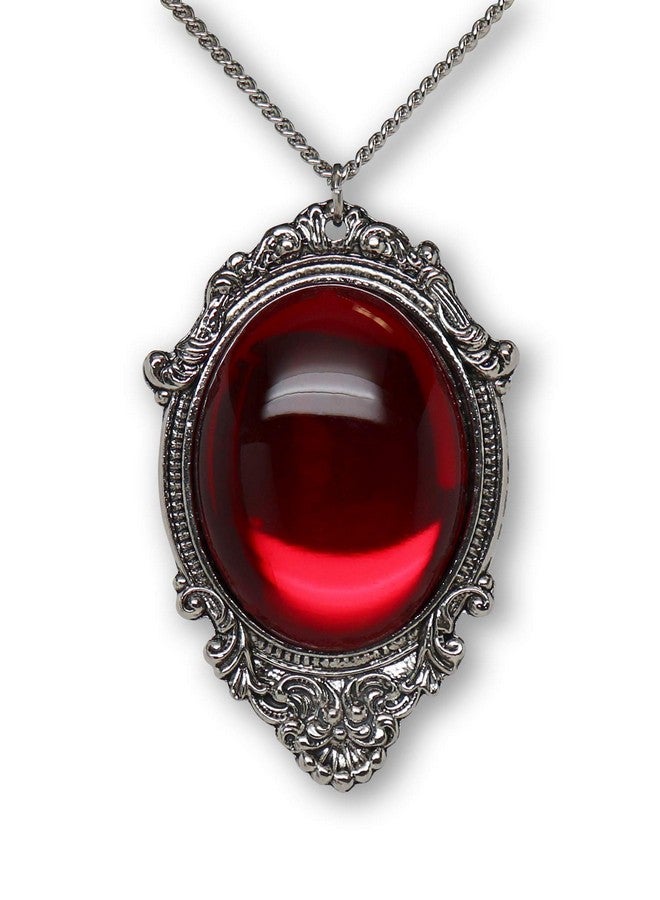 Real Metal Blood Red Cabochon In Silver Finish Pewter Frame Pendant Necklace - Image 1