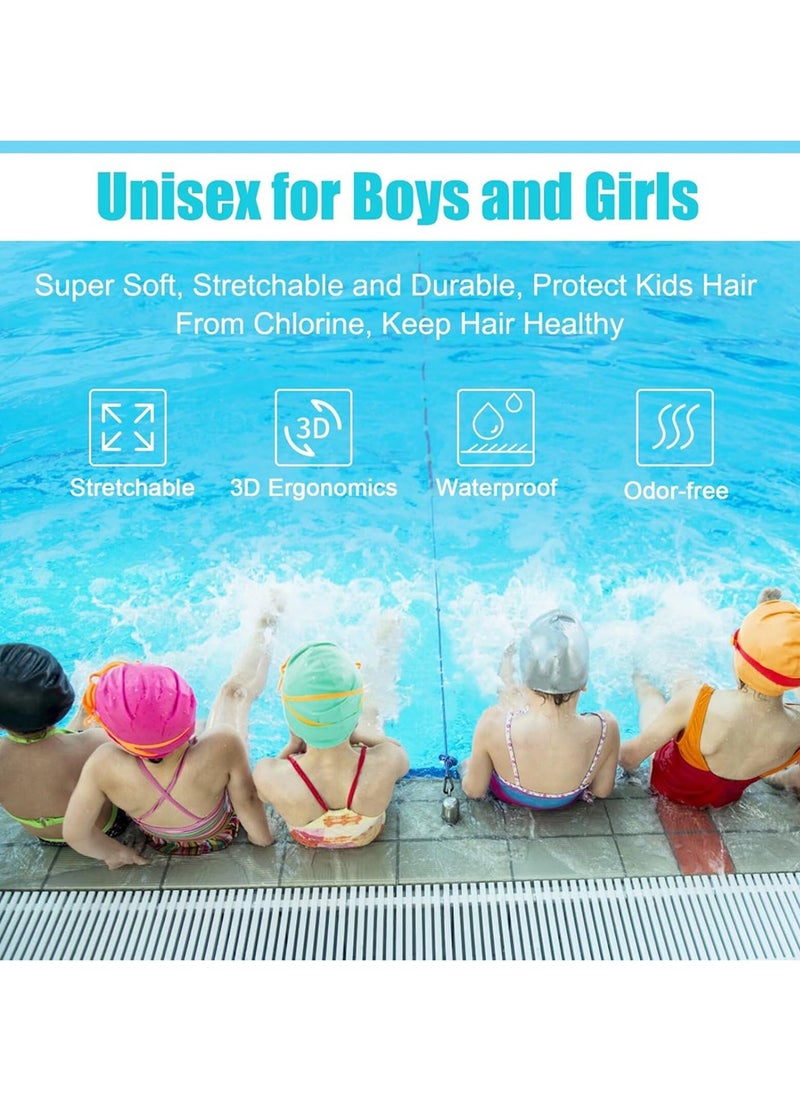 SänHahn 2 Pack Kids Swim Caps for Boys Girls, Durable Silicone Swimming Cap with 3D Ear Pockets for Age 8-15 Youth Teen & Adults, Unisex Swim Bath Hats for Short/Long Hair with Ear Plugs Nose Clip - (Gray&Black)  - Image 5