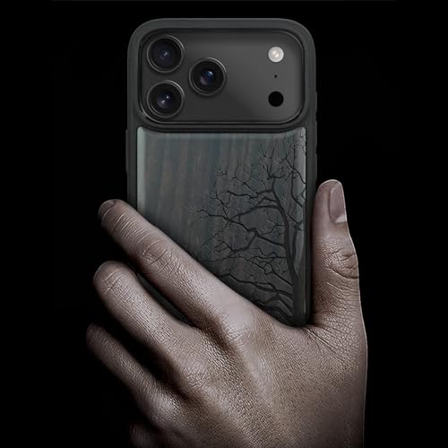Carveit Magnetic Wooden Case for iPhone 17 Pro Max Case, Wood Artisan Engraved & Black Soft TPU Shockproof Cover, Compatible with MagSafe Wireless Chargers (The Bare Tree) Blackwood - Image 2
