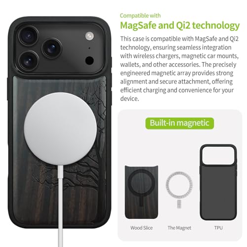 Carveit Magnetic Wooden Case for iPhone 17 Pro Max Case, Wood Artisan Engraved & Black Soft TPU Shockproof Cover, Compatible with MagSafe Wireless Chargers (The Bare Tree) Blackwood - Image 5