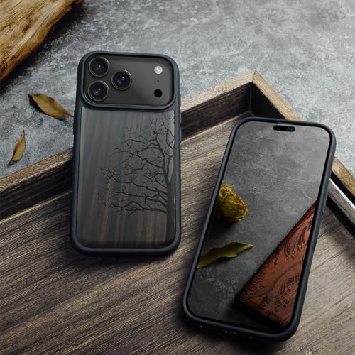 Carveit Magnetic Wooden Case for iPhone 17 Pro Max Case, Wood Artisan Engraved & Black Soft TPU Shockproof Cover, Compatible with MagSafe Wireless Chargers (The Bare Tree) Blackwood - Image 4