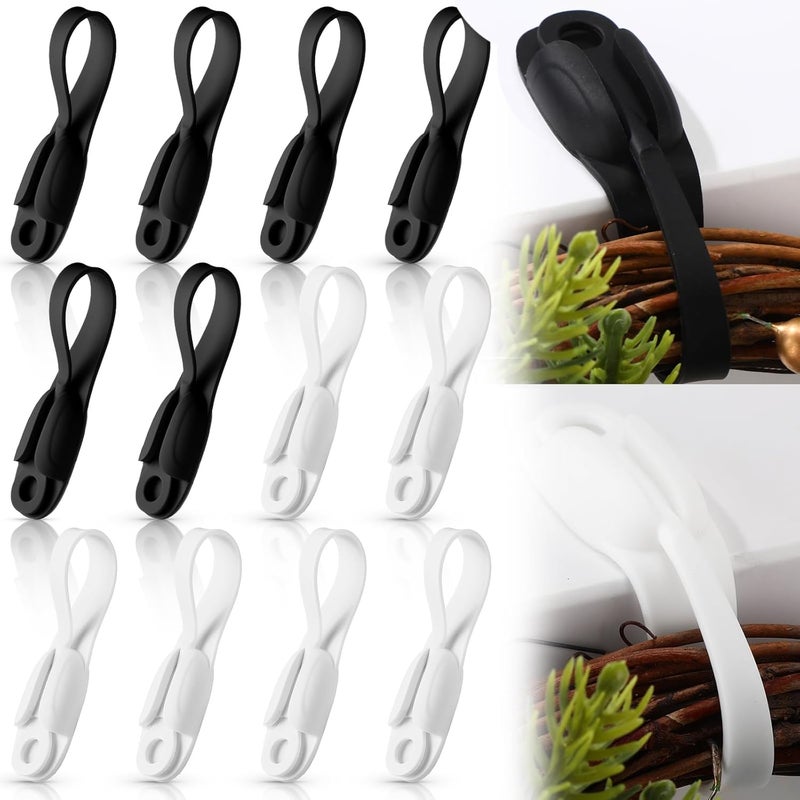 Fiada 12 Pcs Christmas Garland Hanger for Mantle Cord Bundlers Cord Organizer for Appliances, Self Adhesive Kitchen Sticky Silicone Holder Organizer for Christmas Wreath Fireplace(Black, White) - Image 1