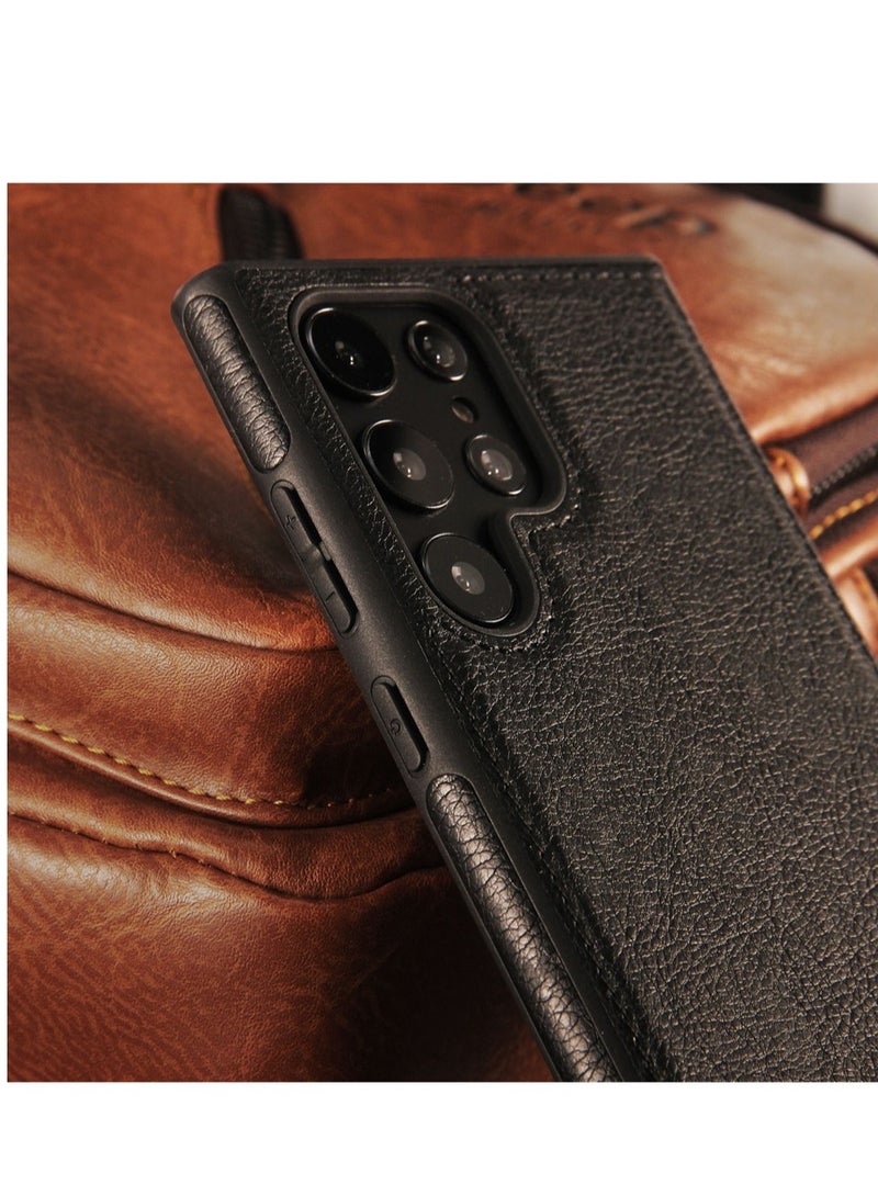 HEXABEX Samsung Galaxy S24 Ultra Leather Case Protective Leather Case for Samsung Galaxy S24 Ultra Black - Image 3