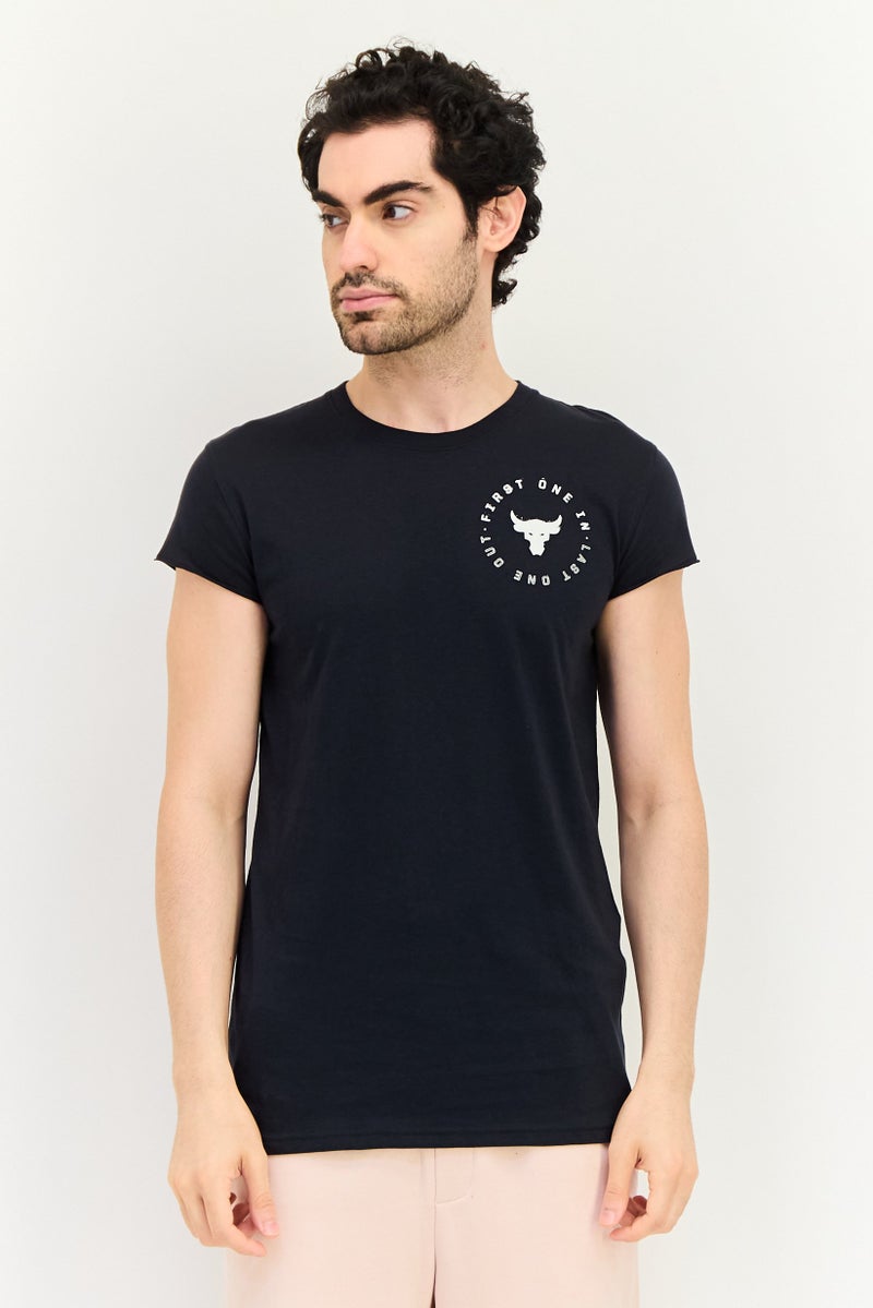 UNDER ARMOUR تي شيرت رياضي للرجال من مشروع روك × أندر أرمور بأكمام قصيرة، خارجي، أسود - Image 1