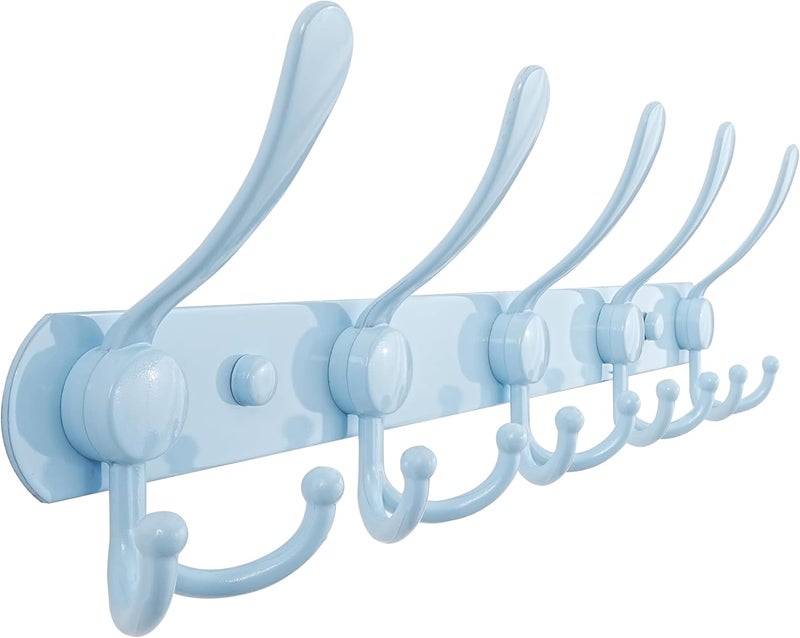 Dseap Coat Rack Wall Mounted - 5 Tri Hooks, Heavy Duty, Stainless Steel, Metal Coat Hook Rail for Coat Hat Towel Purse Robes Mudroom Bathroom Entryway, Blue - Image 1