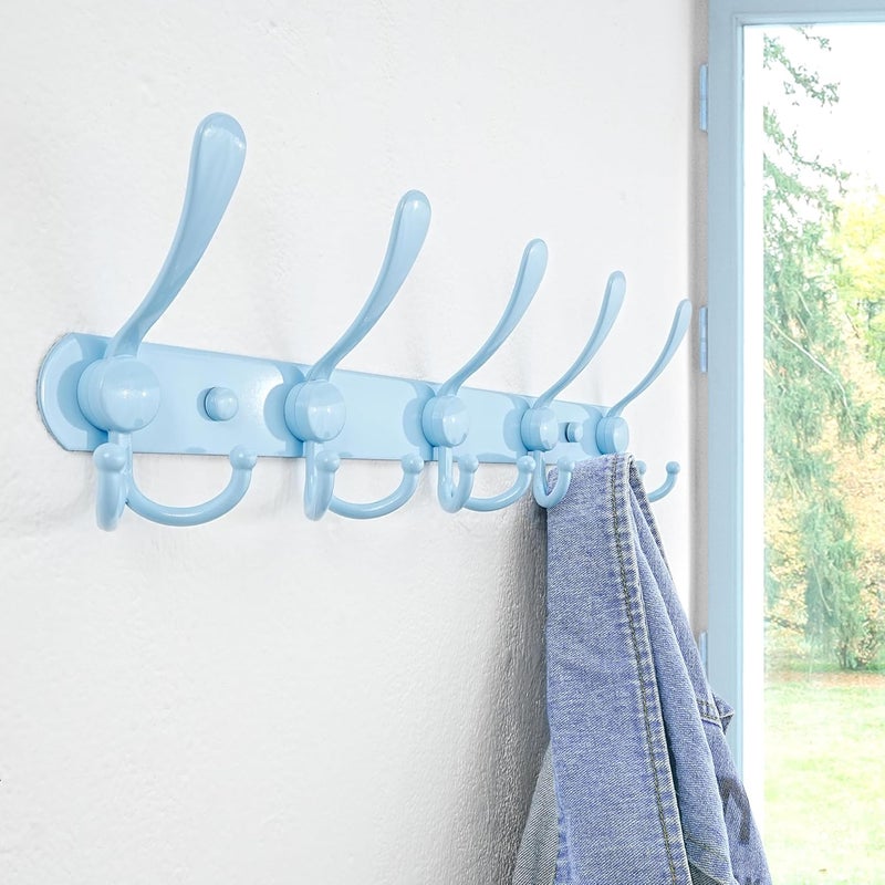 Dseap Coat Rack Wall Mounted - 5 Tri Hooks, Heavy Duty, Stainless Steel, Metal Coat Hook Rail for Coat Hat Towel Purse Robes Mudroom Bathroom Entryway, Blue - Image 4