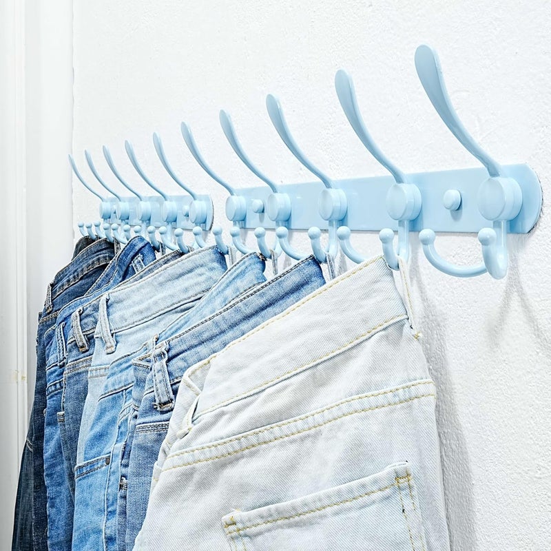 Dseap Coat Rack Wall Mounted - 5 Tri Hooks, Heavy Duty, Stainless Steel, Metal Coat Hook Rail for Coat Hat Towel Purse Robes Mudroom Bathroom Entryway, Blue - Image 2
