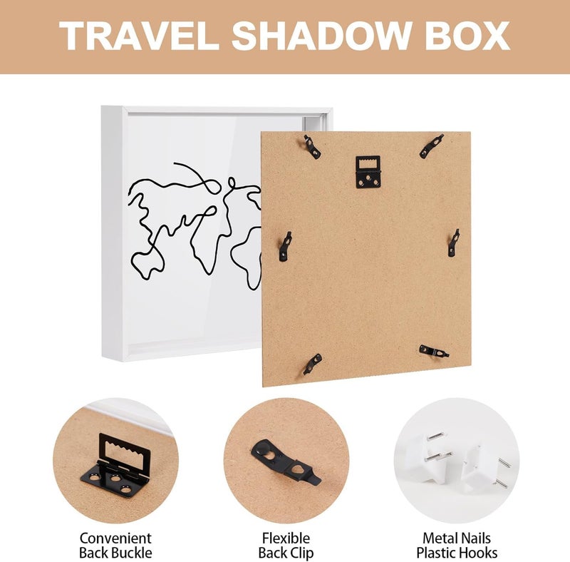 Trendy widespread design Adventure Archive Box for Memories - 12x12 Travel Shadow Box with Slot, Life in a Box Travel Frame, Top Loading Shadow Box for Souvenir Keepsakes, Travel Fund Money Box (White) Ready varied options - Image 2