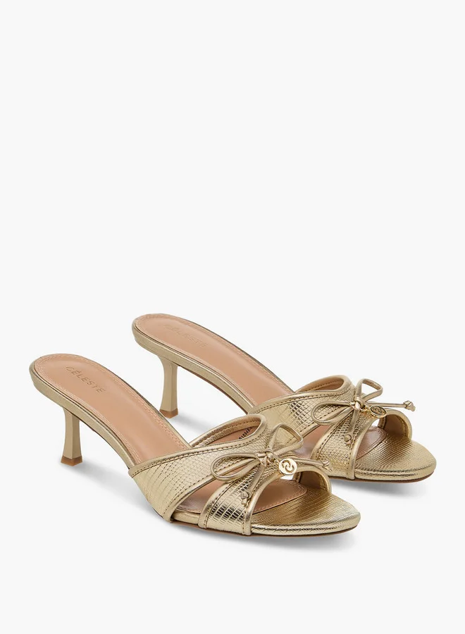 Celeste Women's Bow Detail Slip-On Sandals with Flared Heels