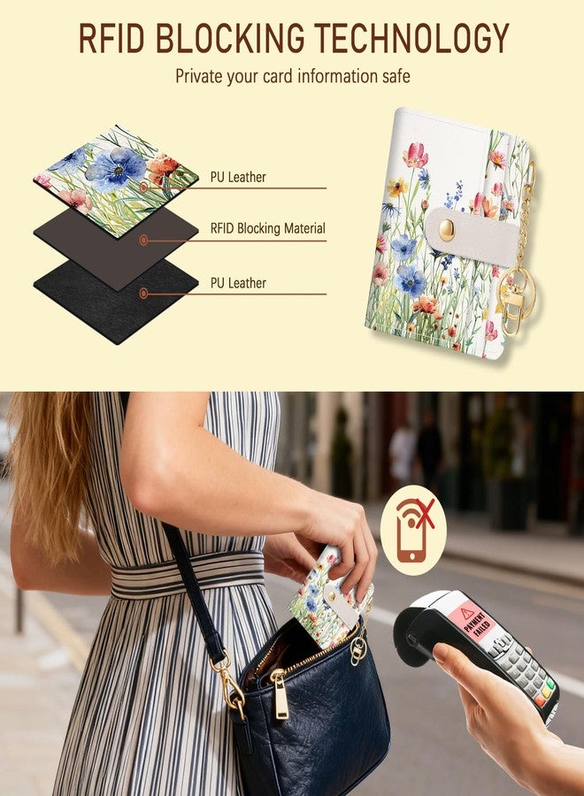 Jogjam Rfid Women Wallet, Small Slim Thin Credit Card Wallet, PU Leather Bifold Cash Wallet, Zipper Coin Pocket & ID Window, Female Ladies Teen Girls Girly Gifts, Floral Colored, Modern - Image 3