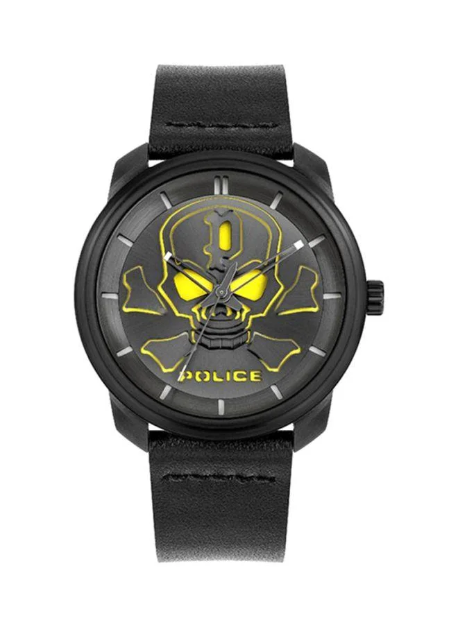 بوليس Police Bleder Analog Black Dial Black Leather Watch For Men