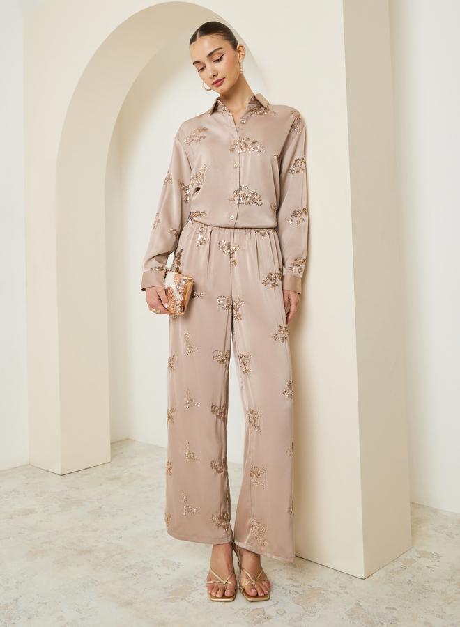 ستايلي بلوزة ساتان للسهرة مطرز بالترتر - Image 2