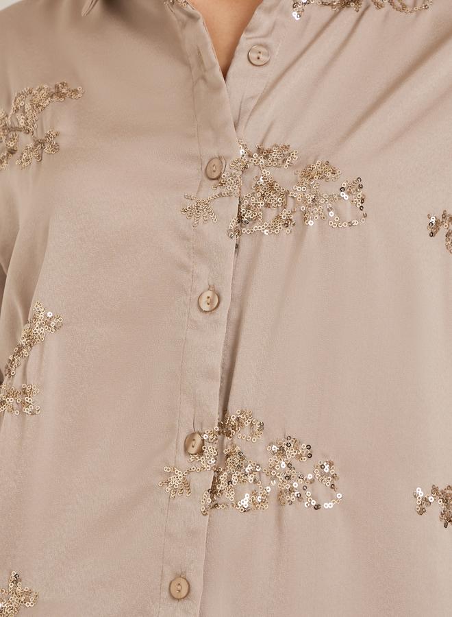 ستايلي بلوزة ساتان للسهرة مطرز بالترتر - Image 4